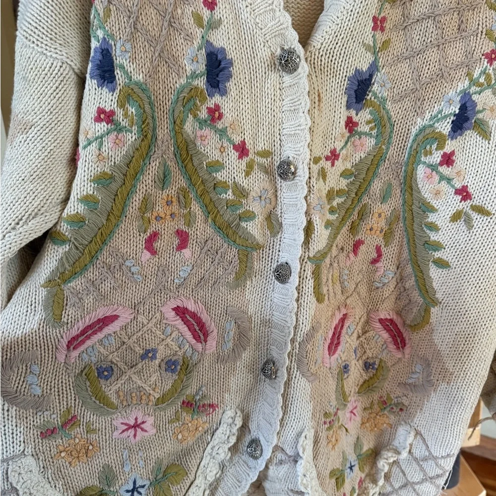 VINTAGE Jennifer Reed Sweater Womens 3x Ivory Floral Cardigan Embroidered - Picture 5 of 8